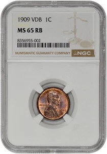 1909 VDB 1C Lincoln Wheat Cent NGC MS 65 RB with Toning in New Holder - Picture 1 of 2