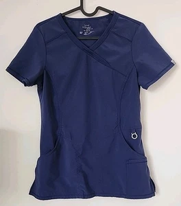 Cherokee Infinity Scrub Top Womens X-Small XS Navy Blue Pockets Medical Nurse - Picture 1 of 4