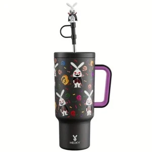 Halloween Meoky 40 Oz Tumbler Black Spooky Bunny & Pumpkin Insulated Reusable - Picture 1 of 9