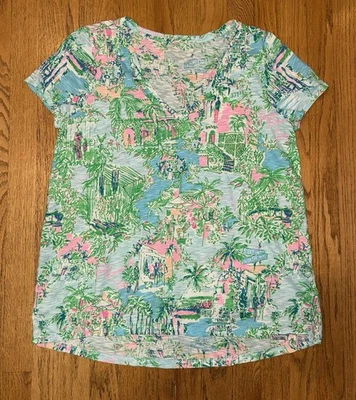 Lilly Pulitzer Etta V-Neck Top “Lilly Loves Palm Beach cotton size large - Image 1 of 4