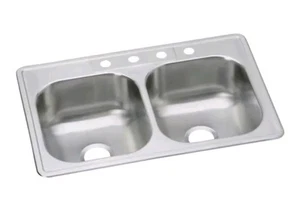Fregadero de cocina de 4 orificios Elkay Dayton D233214 doble cuenco 33" x 22 1/4" x 6 9/16" - Imagen 1 de 7