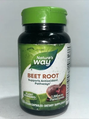Natures Way Remolacha Raíz 1.000 MG 100 Cápsulas Veganas Nuevas y Selladas Ligeramente Dañadas Exterior Foto 1 de 4
