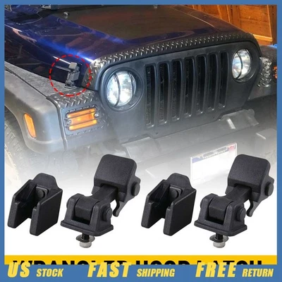 2 PCS Hood Catch Latch Lock Buckle Brackets Black For 97-2006 Jeep Wrangler TJ - Image 1 of 4