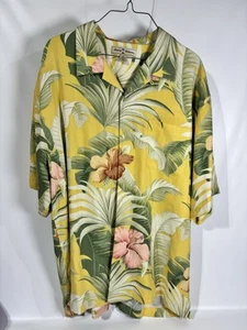 Tommy Bahama Button Down Shirt Short Sleeve Floral Yellow XL Silk Hawaiian - Picture 1 of 6