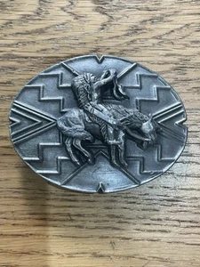 Native American Indian Chief Southwest Warrior Horse 1990s Vintage Belt Buckle - Picture 1 of 2