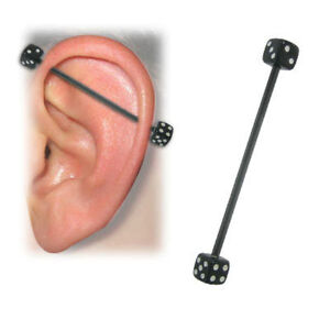 Industrial Barbell Titanium with Black Acrylic Dice 14G