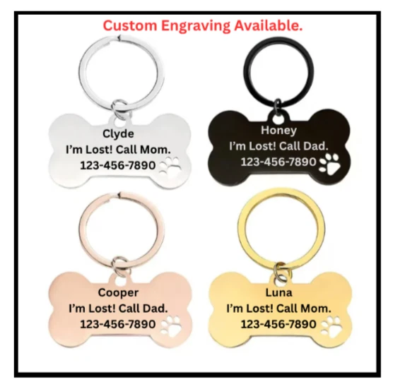 Stainless Steel Personalized Dog Pet tags Double Side Engraved ID Dog Cat Tag - Image 1 of 4