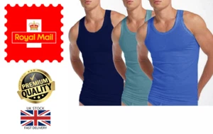 New Men's Blue Mix Vest 6 Value Pack Plain Top 100% Cotton Vests Sizes S-2XL - Picture 1 of 1
