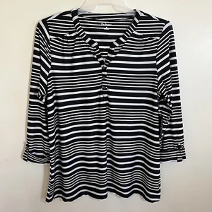 Kim Rogers Top Black And White Stripes Sleek 3/4 Sleeves Work Office XL - Picture 1 of 10