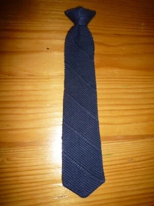 Navy Blue Boy's Clip-On Neck Tie Knit Diagonal Design by Cadet Club Classics 11" - Picture 1 of 8