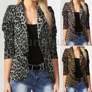 ZANZEA Women Long Sleeve Outwear Blazer Suit Leopard Printed Coat Plus Size