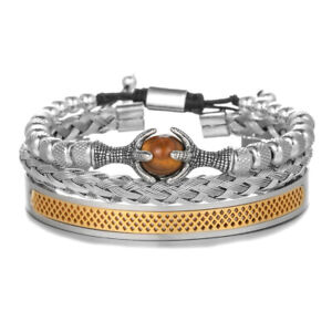 Luxury Punk Bracelets Set for men,4pcs Crown CZ diamond row crescent combination