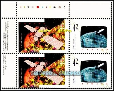 1992 CANADA IN SPACE HOLO ROCKET FACE $1.68 ORBIT RARE TL CORNER STAMP SET BLOCK - Image 1 of 2