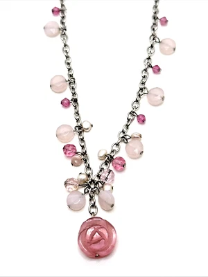 Collar Colgante Vintage COOKIE LEE Cuarzo Rosa Perla Genuina y Piedra 18" Foto 1 de 4