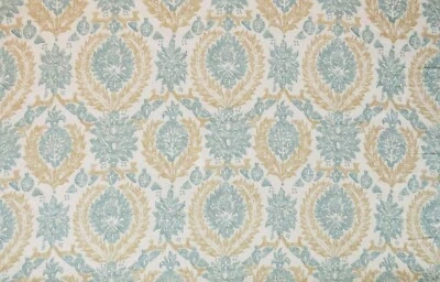 7.5 Yards Thibaut "Haleema" Linen Blend Designer Fabric in Aqua & Beige - Image 1 of 3