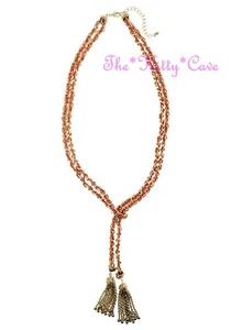 Orange Silk & Gold Deco Chic Flapper Catwalk Tassels Knot Chain Lariat Necklace - Picture 1 of 2