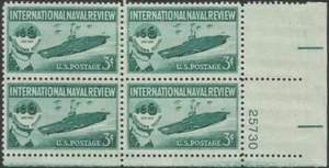 Plate Block of 4 stamps - Scott 1091- 3 cent - Naval Review - 1957 - MNH - Picture 1 of 1