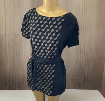 Top túnica de seda Escada Sport x Jonathan Saunders patrón de diamantes con cinturón talla 38 Foto 1 de 4