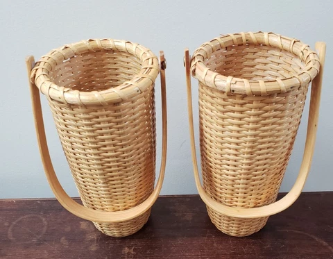 Pair of Tall Nantucket Baskets with Wood Swing Handles Cover