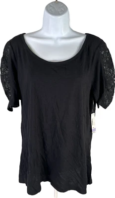 NEW ANA Women’s Black Short Lace Sleeve T-Shirt - XL Petite - Image 1 of 4