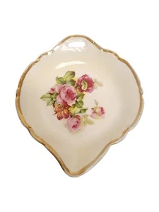 Vintage Reticulated Handle Trinket Nappy Dish Pink Cabbage Roses  - Picture 1 of 4