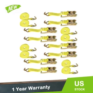 2 In x 15 Ft Ratchet Straps With J Hook 5000 Lbs Heavy Duty Tie Downs 8 Pack - Picture 1 of 10