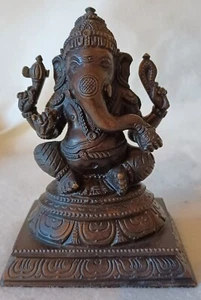 ANTIQUE CHATURBHUJA GANESHA BRONZE STATUE ELEPHANT. LOVELY COLLECTORS ORNAMENT - Picture 1 of 20