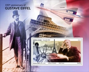 190th Anniversary Gustave Eiffel Tower Concorde MNH Stamps 2022 Sierra Leone S/S - Picture 1 of 1