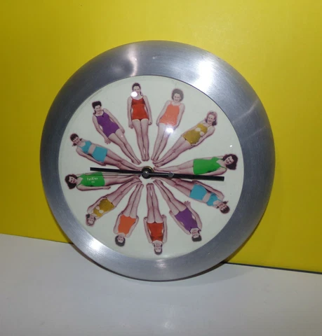 10" Diameter Fox Klox Brushed Aluminum Wall Clock Pinup Girls Print Art 1998 Cover