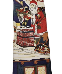 Mark Pendleton CHRISTMAS SANTA on Roof w Toys Blue Vintage Silk Necktie - Picture 1 of 16