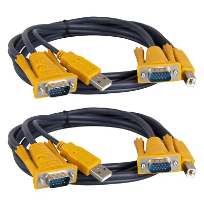 2pcs USB VGA Combo KVM Cable LCD Monitor Printer Computer SVGA Adapter Lead 1.5m - Image 1 of 4