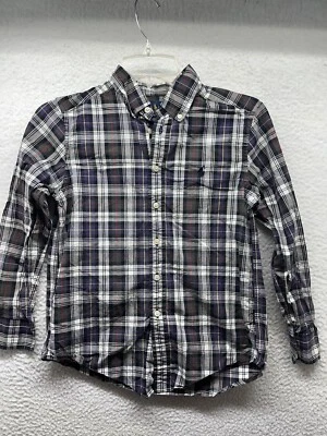 Camisa Ralph Lauren Jóvenes Niños M Mediana 10-12 Negra Púrpura A Cuadros Top Con Botones Foto 1 de 4