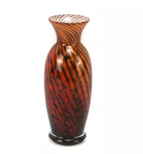 Vintage 6.5" Tall Red Twisted Tiger Stripe Art Glass Vase! - Picture 1 of 4