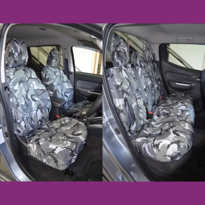 Fundas de asiento delanteras traseras gris camuflado Fiat Fullback 2016+ impermeables a medida Foto 1 de 4