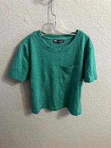 Zara Girls Green Cropped T-Shirt Size Small - Picture 1 of 6