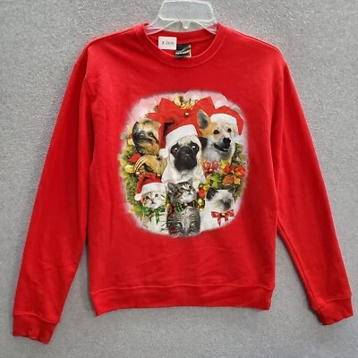 Fifth Sun Mujer Top M Rojo Sudadera Navidad Perros Gato Cachorro Gatito Jingle Bells Foto 1 de 4