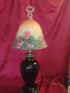 Reverse Painted Lamp Frosted Glass Roses Vintage - Picture 1 of 7