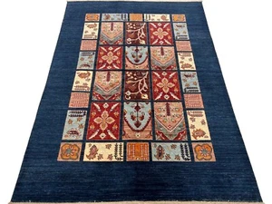 Alfombra de lana tribal afgana oriental colorida Bakhtiari hecha a mano (5'7" x 8') - Imagen 1 de 11