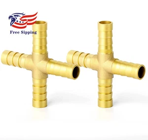 Solid Brass 1/4"OD Barb Fittings 4-Way Hose Union Intersection (Pack of 2) - Picture 1 of 2
