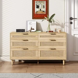 51" 6-Drawers Rattan Storage Cabinet Rattan Dresser,for Bedroom,Living Room - Picture 1 of 12