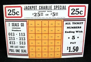 Jackpot Charlie Spec 25 Centavos Sello Punch Tablero de Exhibición Tarjeta de Juego Stock Antiguo - Imagen 1 de 1