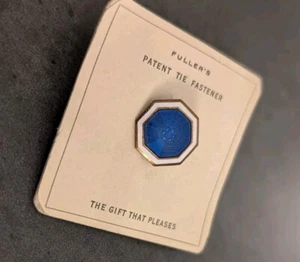 Vintage Fuller's Patent Tie Fastener Hexagon Blue Stone Inlay 1/2" Tack Pin  - Picture 1 of 4