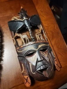 African Maasai Mare Mask Jambo Hardwood  Kenya Beaded  14 x 7 Wall Hanging Carve - Picture 1 of 10