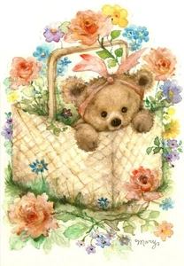 Flower Basket Blank Die Cut Mary Hamilton Mary's Bears Hallmark Greeting Card - Picture 1 of 2