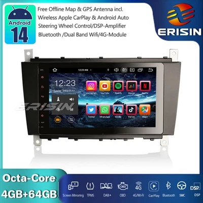 64GB Android 14 Autoradio Navi GPS DAB+CarPlay Mercedes Classe CLC/G/C W203 W463 - Imagen 1 de 4