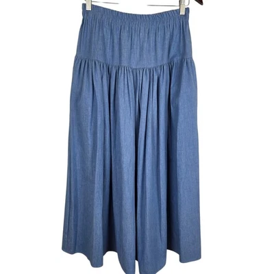 Falda Midi Denim Cambray Años 90 De Colección Boho Pradera CottageCore S Cintura Elástica Nivel Foto 1 de 4