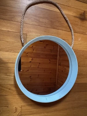 Rustic⛵Round Rope-Hanging Mirror  26" Nautical⛵Decor 14 1/2" Round Wooden Frame - Image 1 of 4