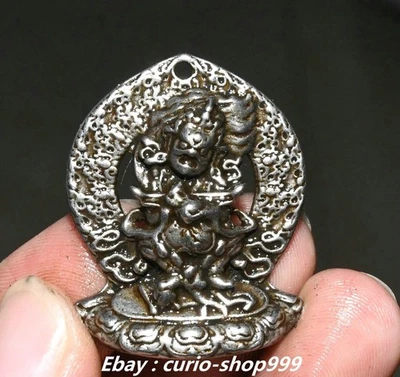 1.3" Tibet iron Tiantie Buddhism Mahakala Wrathful Deity Buddha Amulet Pendant - Image 1 of 4