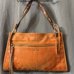 Lucky Brand Rare Vintage Shoulder Bag Burnish Brown Weaving Studs Grommets Tasse - Picture 1 of 14