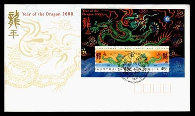 DR WHO 2000 CHRISTMAS ISLAND AUSTRALIA FDC NEW YEAR DRAGON CACHET S/S M61522 - Image 1 of 2